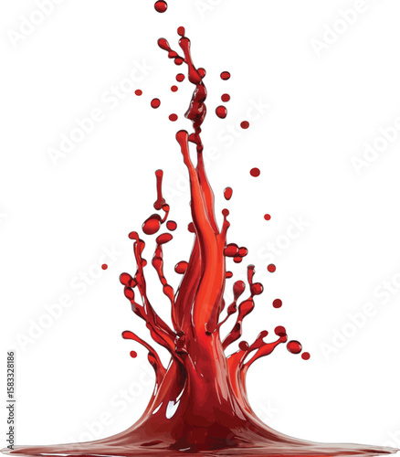 Red Wine Splash Isolated on White Background with Droplets liquid