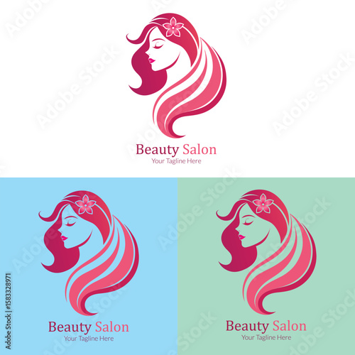 Elegant woman s profile with flowing hair and flower accent logo for beauty salon and spa services isolated on transparent background
