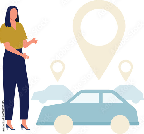 Girl is staring at cabs location.