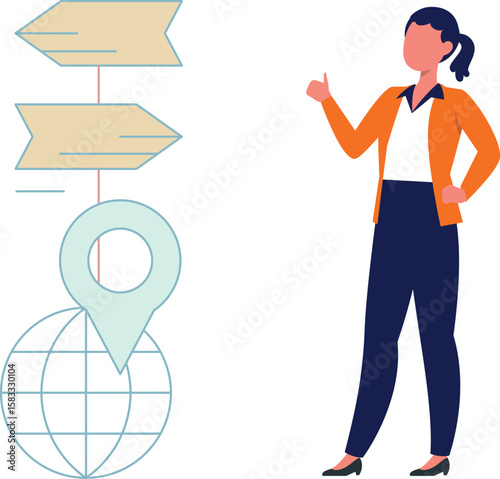 Girl showing pin direction boards.