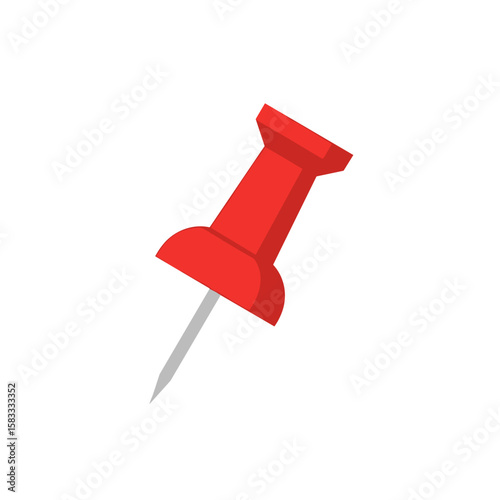 Red push pin with metal point on isolated background