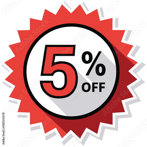 Five Percent Off Sale Tag with Red Starburst Border and Shadow