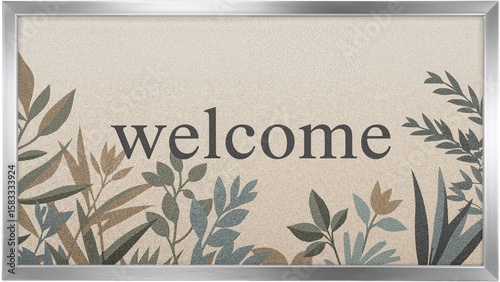 Welcome message on floor mat