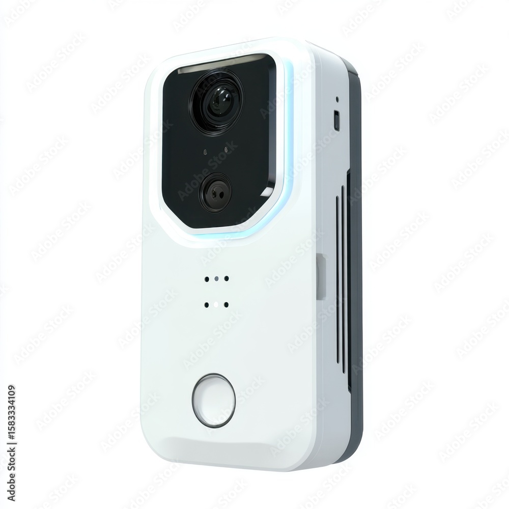 Fototapeta premium Biometric facial recognition scanner isolated white background, no shadow, sleek modern access control panel