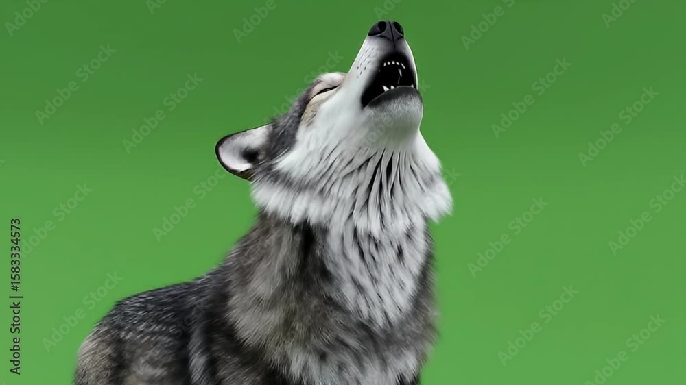 Wolf Howling on Green Screen Background Wildlife Animal.
