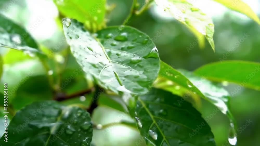 Raindrops on Vibrant Green Leaves: A Serene Nature Scene Showing Fresh Growth Raindrops on Vibrant Green Leaves: A Serene Nature Scene Showing Fresh Growth