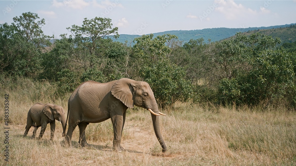 Fototapeta premium Wild Elephants Quenching Thirst in Protected Area