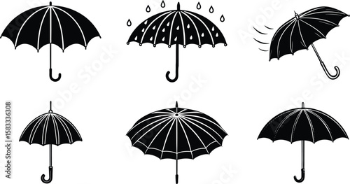A set of umbrellas isolated on white background, offering protection from rain and sun