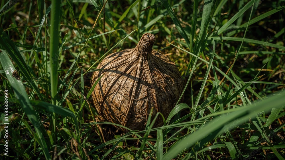 Obraz premium Natural dried cow dung with grass in a garden setting