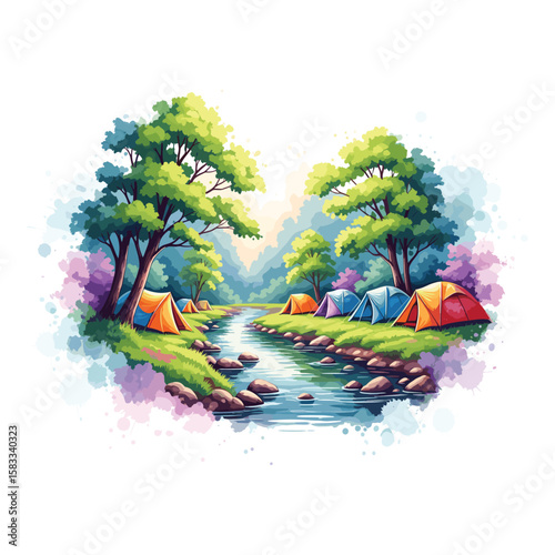 Camping Scene Watercolor Sublimation
