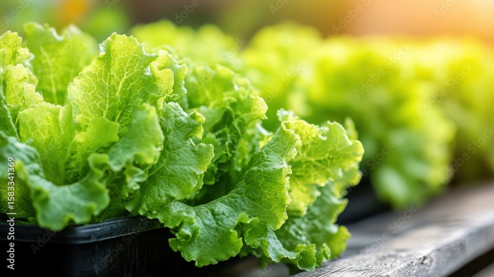 Vibrant Green Leafy Vegetables Trays Under Sunlight Vibrant Green Leafy Vegetables Trays Under Sunlight