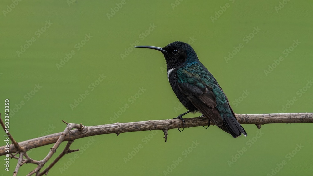 Fototapeta premium Solitary Black Jacobin perched on a twig