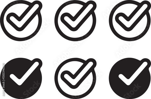 Minimalist Check Mark Collection Vector Graphic of Approval Icons for User Interface Design and Data Verification, Featuring a Simple and Clean Aesthetic