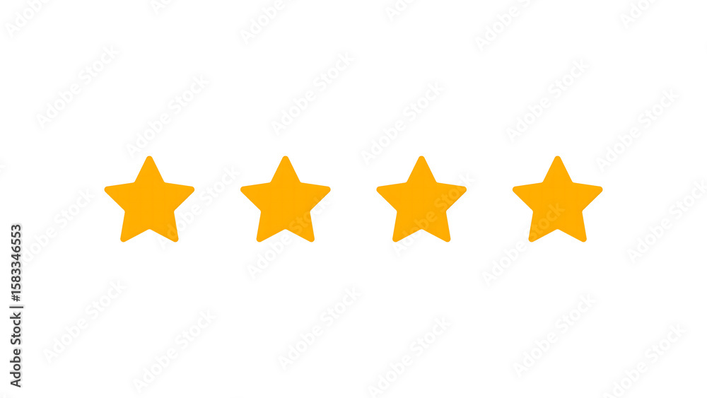 Obraz premium Four yellow stars in a row isolated on transparent background