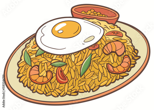 Traditional Indonesian Nasi Goreng with Fried Egg
