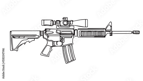 Continuous one single minimal line drawing automatic rifle