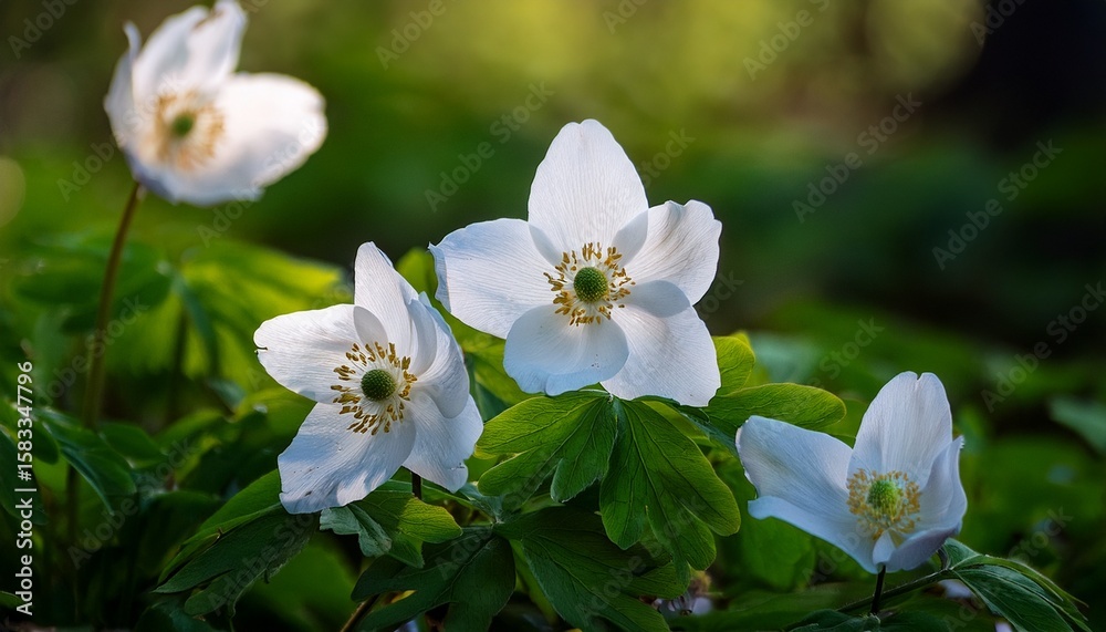 Fototapeta premium delicate white flowers blooming in a lush green setting