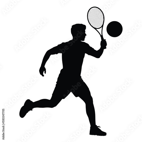 Silhouette of a male tennis player hitting a ball during a match