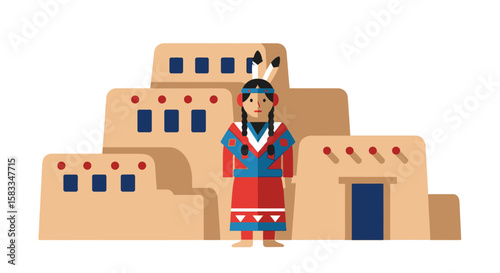 Vibrant Colorado Day at a Native American Pueblo A Digital Illustration of Heritage and Culture's Enduring Spirit
