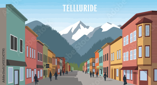 Telluride Colorado A Sunny Day Perspective, Embracing the Mountain Town Charm and Colorado day essence with Artistic Strokes