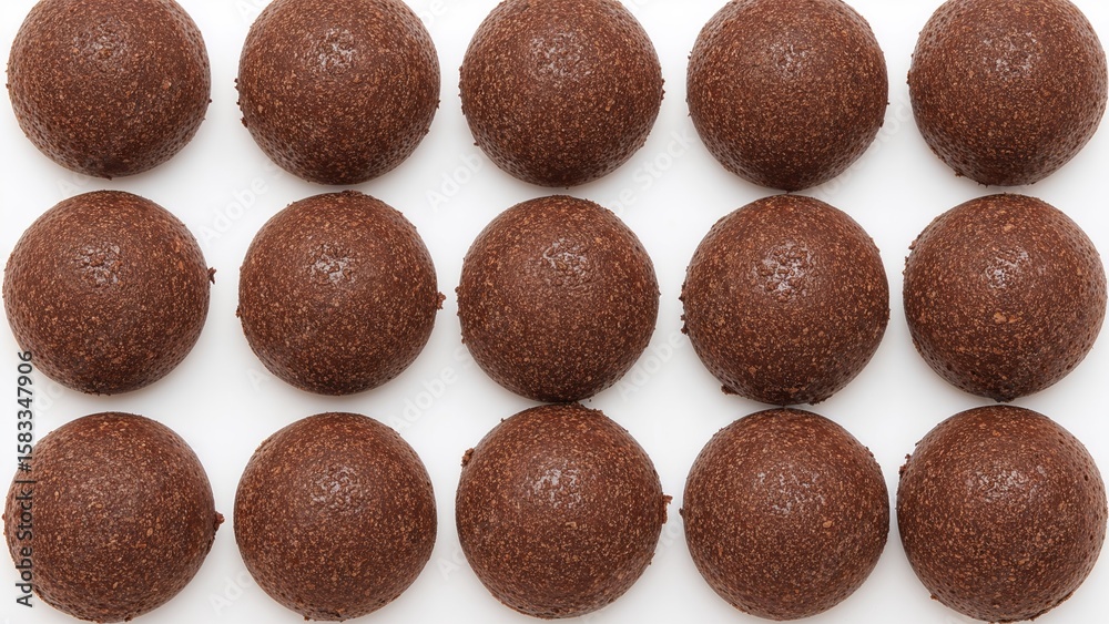 Fototapeta premium Freshly prepared chocolate truffles presented on a white canvas