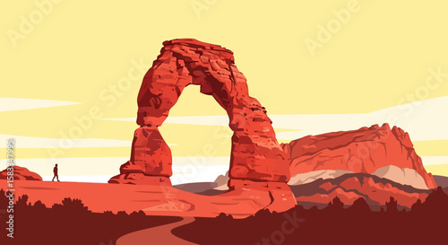 Discovering Colorado's Majestic Arches on a Bright Day A Desert Landscape Adventure, Artistic Illustration