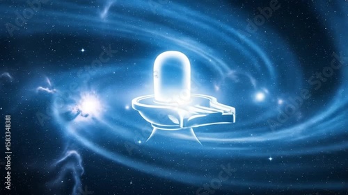 Divine Cosmic Energy: Ethereal Spiritual Symbol Glowing in a Swirling Blue Galaxy