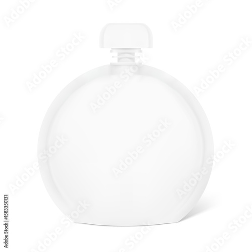 Round shaped pouch bag with spout mockup.Vector illustration isolated on white background. Front view. Can be use for template your design, presentation, promo, ad. EPS10.