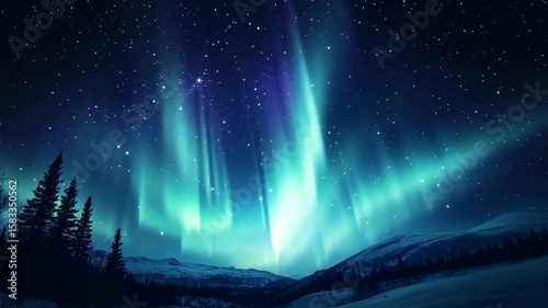 A beautiful night sky with a purple aurora. The sky is filled with stars and the aurora is bright and colorful
