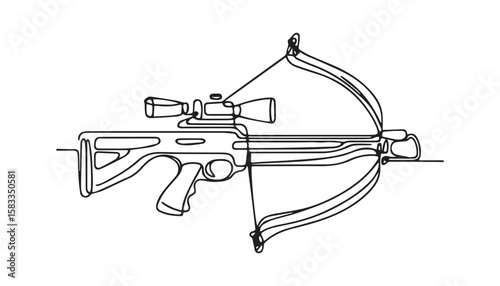 Continuous one single minimal line drawing crossbow