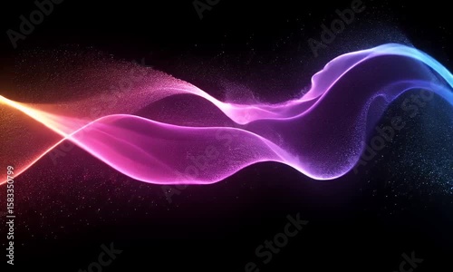 Abstract flowing, glowing, multicolored particles against a black background
