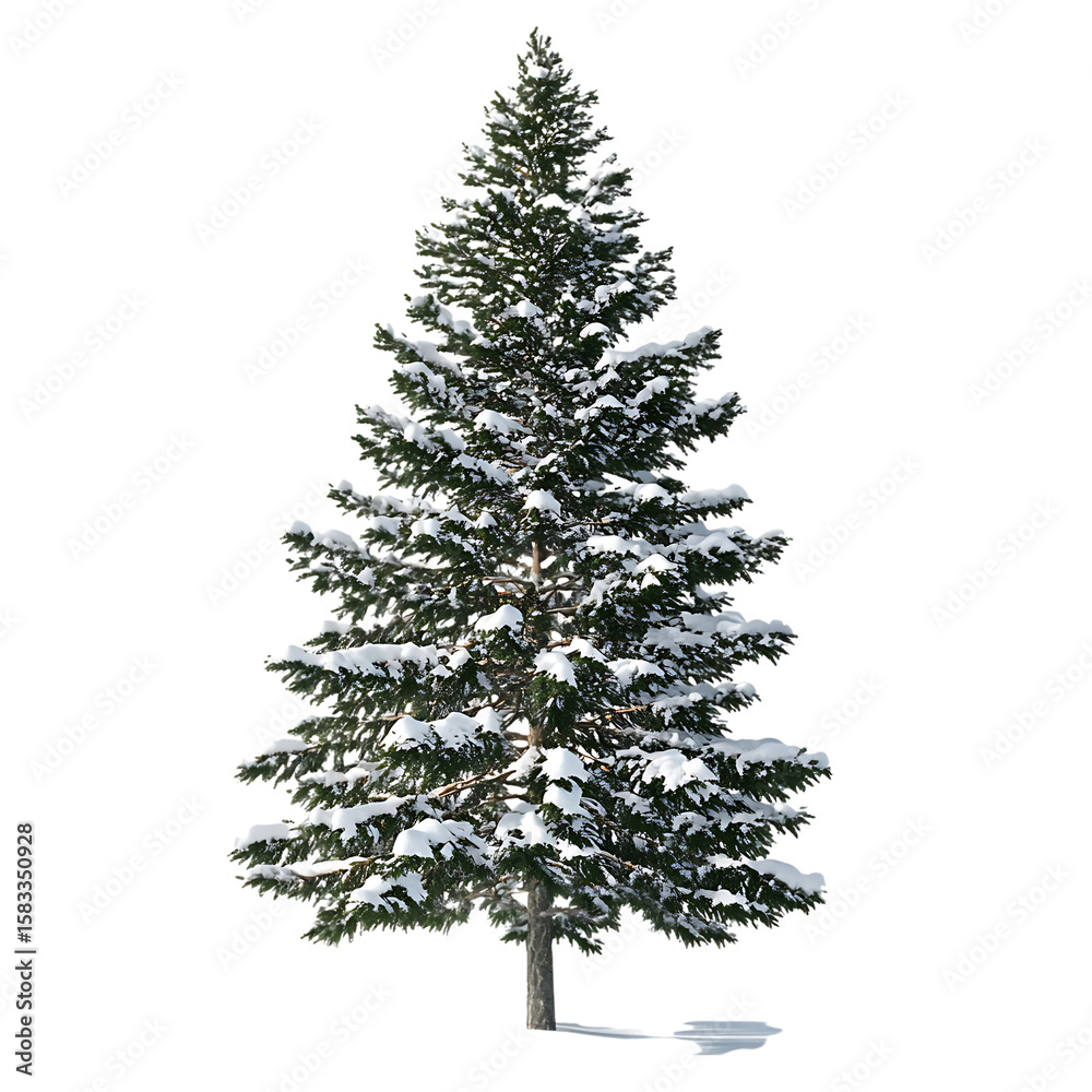 Fototapeta premium Snowy Evergreen Tree Winter Nature Photography for Festive Designs On Transparent Background