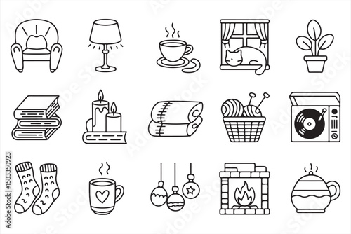  Cozy Living Room Essentials: Armchair, Tea, Yarn, and a Fireplace for Warmth and Comfort