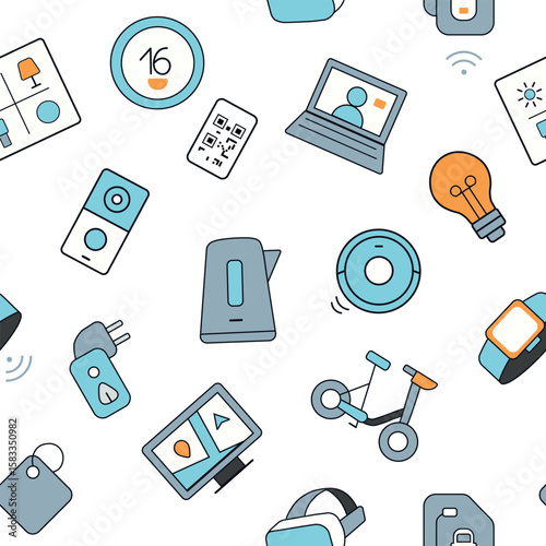 Pattern of elements on the theme of smart home. Technologies modern. Flat vector. Isolated on white background