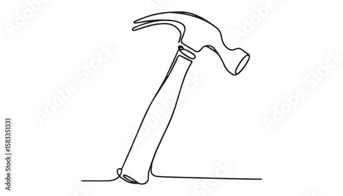 Continuous one single minimal line drawing hammer