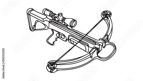 Continuous one single minimal line drawing crossbow