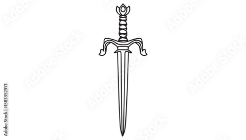 Continuous one single minimal line drawing sword