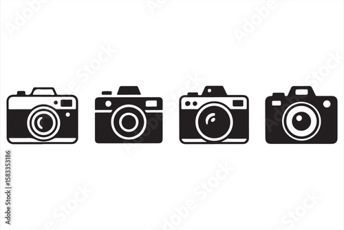 Minimalistic Line Art Icons of Different Cameras for Photography Themes