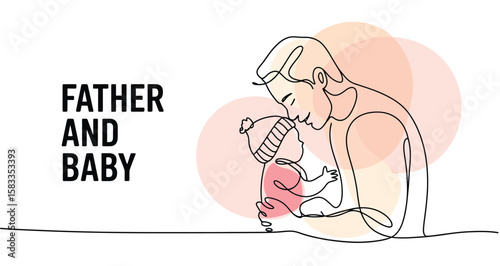 Minimalist illustration of father gently touching foreheads with baby—capturing emotional bonding, tenderness, and parental love