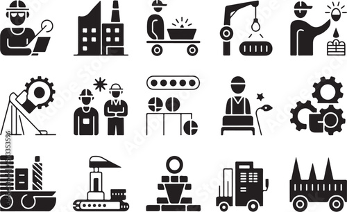 "Industrial Workflows and Manufacturing Icons"