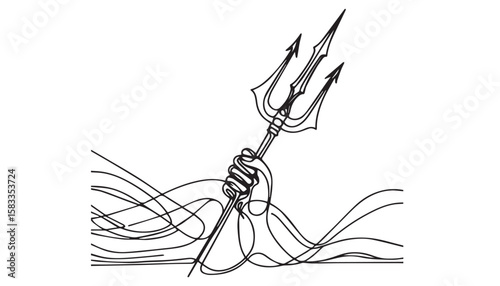 Continuous one single minimal line drawing trident