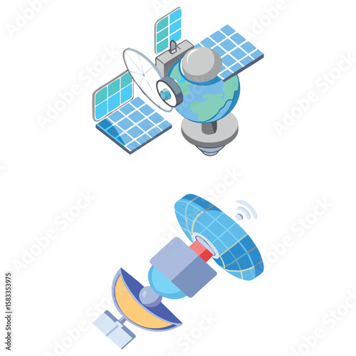 Satellite Illustration Earth Orbit and Communication Devices