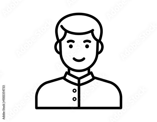 Simple line drawing of a friendly male avatar with a pleasant smile for digital use.