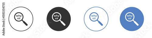 Why us icon. Simple illustration. black silhouette pack.