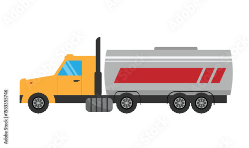 A Tank Cistern Truck Side View Isolated on White. Industrial vehicles and modes of transport for goods vector art