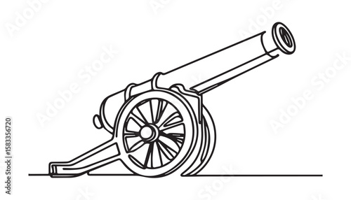 Continuous one single minimal line drawing cannon gun