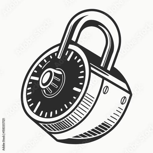 Vector art of a vintage combination padlock isolated on white background for security
