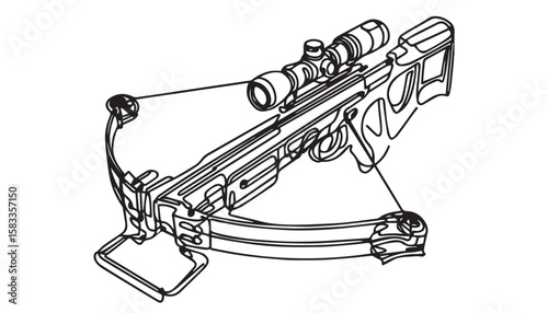 Continuous one single minimal line drawing crossbow