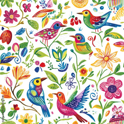 Wallpaper Mural Ornate hand drawn bird illustration with colorful foliage, ideal for backgrounds Torontodigital.ca