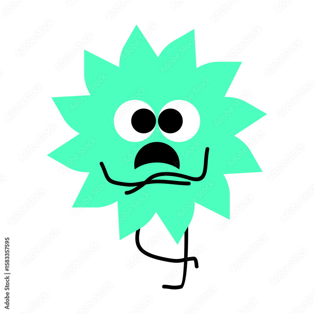 Fototapeta premium geometric shape with a cute face in green. cute geometric figure. basic shapes with eyes, mouth, and hands. cute happy smile cartoon illustration
